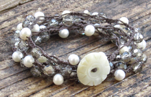 Load image into Gallery viewer, Pearl and Austrian Crystal on Chocolate Wrap