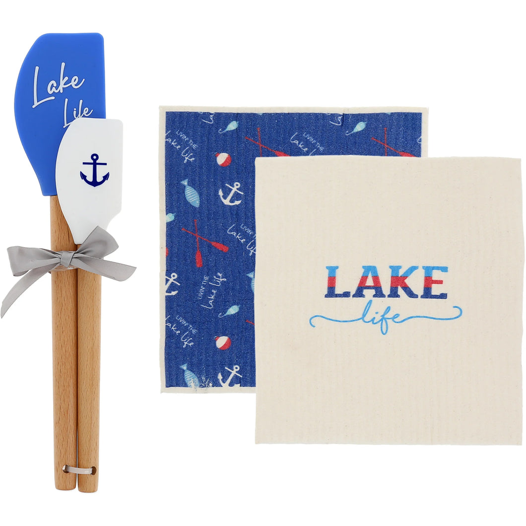 'Lake Life' Spatula + Reusable Dish Cloth Set