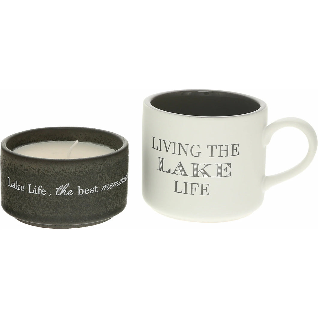 'Lake' Stacking Mug + Candle Set