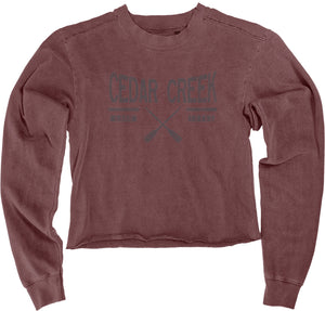 Maroon Cedar Creek Lake Cropped Fleece Crew Sweatshirt