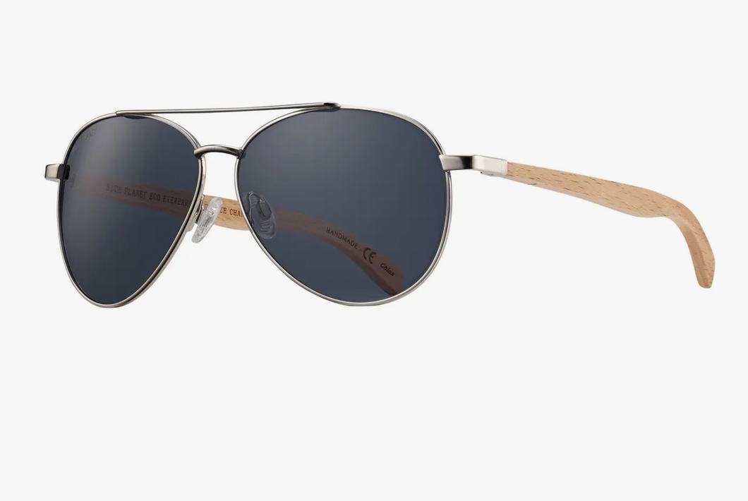 Amador - Matte Silver / Beechwood + Smoke Polarized Lens