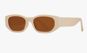 Chic beige sunglasses with a smooth matte finish and rectangular brown lenses, offering a minimalist yet fashionable design.