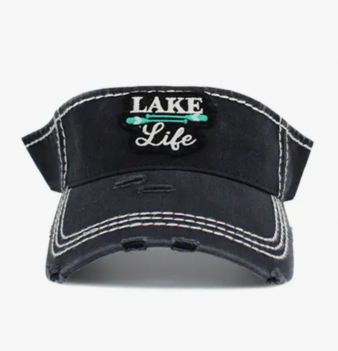 A black visor with stylish distressed detailing and a vibrant teal 