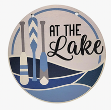 Load image into Gallery viewer, At the Lake Wood Sign 12 in. Circle W/Rope Hanger