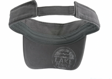 Load image into Gallery viewer, The back view of the same visor, showcasing the &quot;LAKE PEOPLE&quot; logo stamped above an adjustable strap, ensuring a comfortable fit for all.