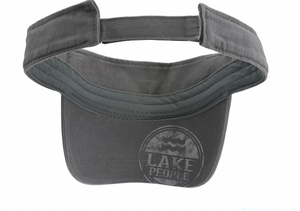 The back view of the same visor, showcasing the "LAKE PEOPLE" logo stamped above an adjustable strap, ensuring a comfortable fit for all.