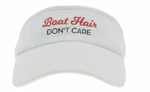 A white Dri-Fit visor with the embroidered phrase 
