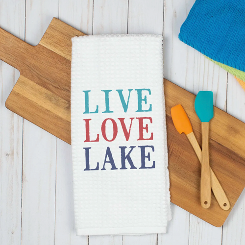 Live Love Lake Kitchen Towel, Lake House Dish Towel