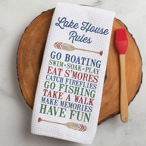 Lake House Rules Towel, Lake Decor, Kitchen Dish Towel Boat