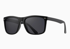 Classic black sport-style sunglasses with smoke polarized lenses for optimal clarity and glare reduction, featuring a durable matte frame, ideal for active and fashion-conscious lifestyles.