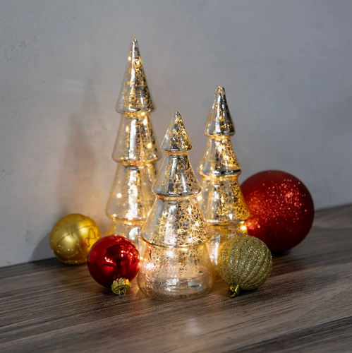 Battery-Operated Mercury Silver Glass Trees, 3ct
