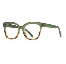 Load image into Gallery viewer, Elegant green and brown tortoise-patterned blue light reading glasses with a smooth transition from green at the top to mottled brown hues at the bottom, providing a stylish solution for reducing digital eye strain.