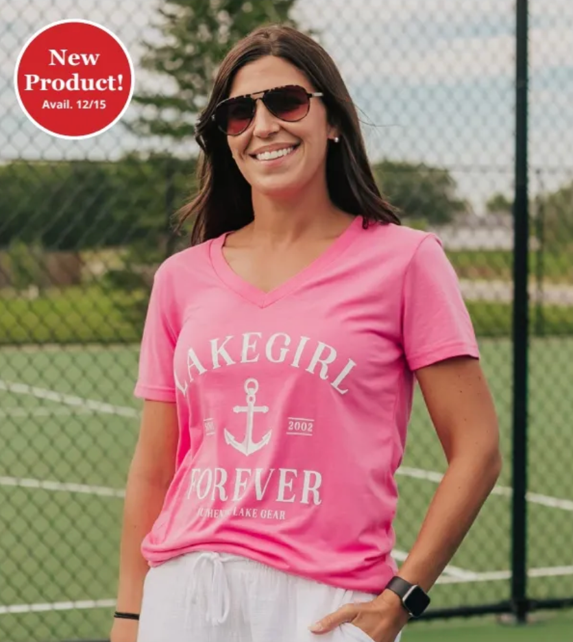 Simply Lakegirl V-Neck Tee in Hot Pink