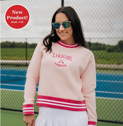 Lakegirl Varsity Fleece Crewneck in Pink