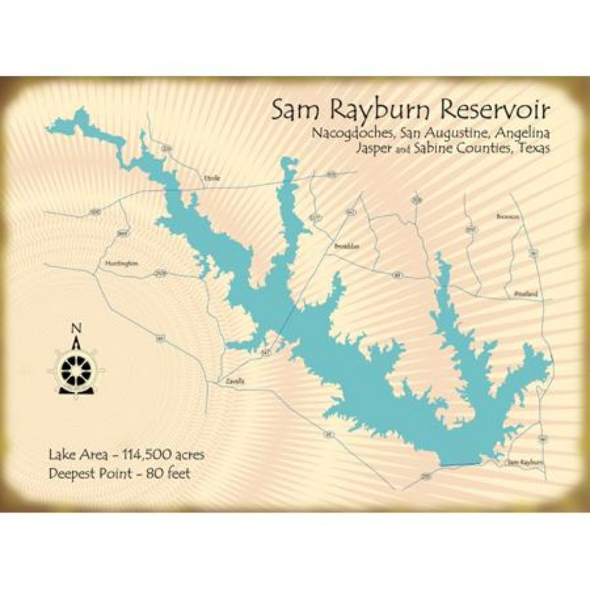 Lake Sam Rayburn Travel Print Sam Rayburn Poster, Texas Wall Art, Framed  Present, Gift Texas Present -  Israel