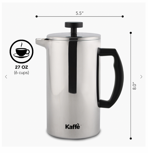 Kaffe French Press Coffee Maker. Double-Wall Stainless Steel