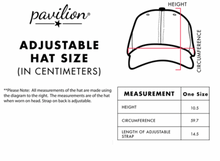 Load image into Gallery viewer, A sizing chart for the &#39;Lake People&#39; navy hat, displaying adjustable measurements in centimeters, ensuring buyers can find the right fit for their head size.
