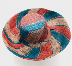 5" Brim Monica Colored Stripes Straw Hats- Multiple Colors