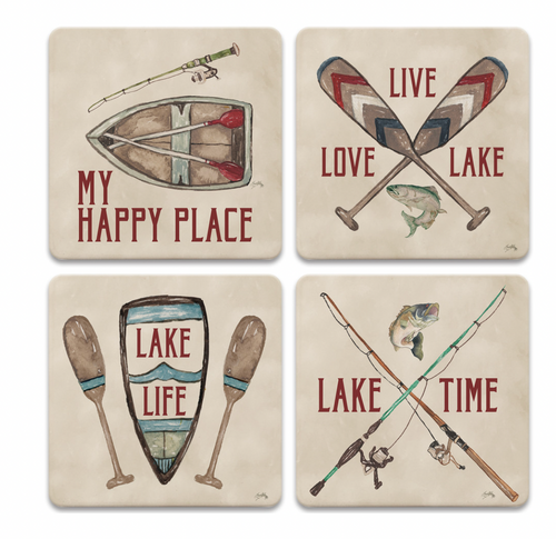 Lake Love Coaster with Wood Stand Set