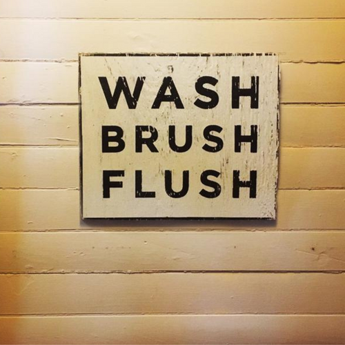 Wash  Brush  Flush Wooden Bathroom Sign